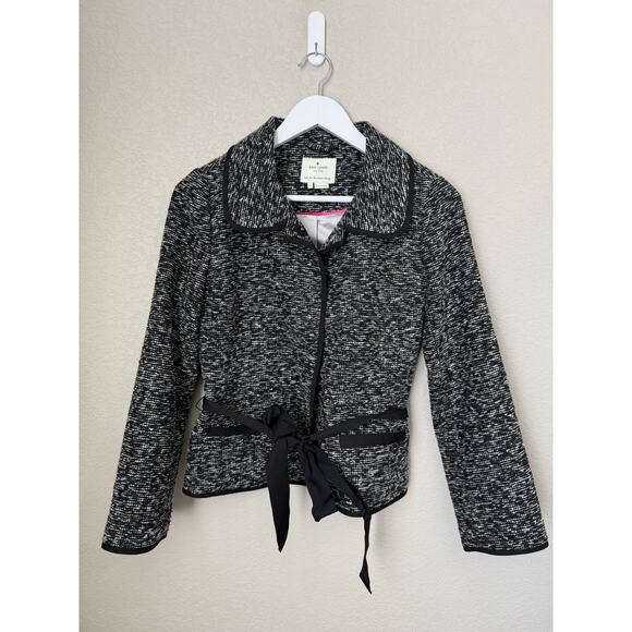 kate spade Jackets & Blazers - Kate Spade Tweed Blazer Size 4 Ribbon Belt Black White Career Designer Business